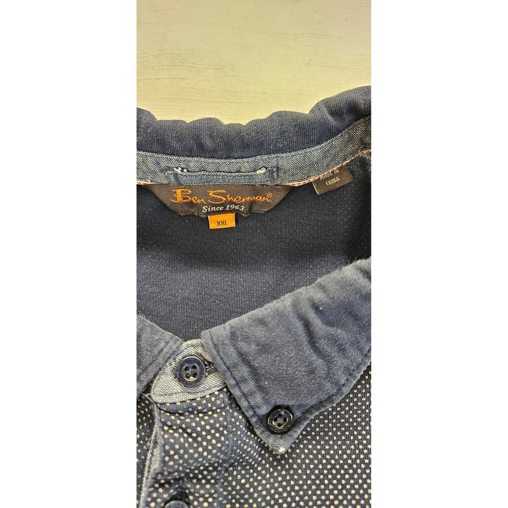 Ben Sherman Mens XXL Navy Blue Micro Dot Two Tone Short Sleeve Polo Shirt - Picture 2 of 5